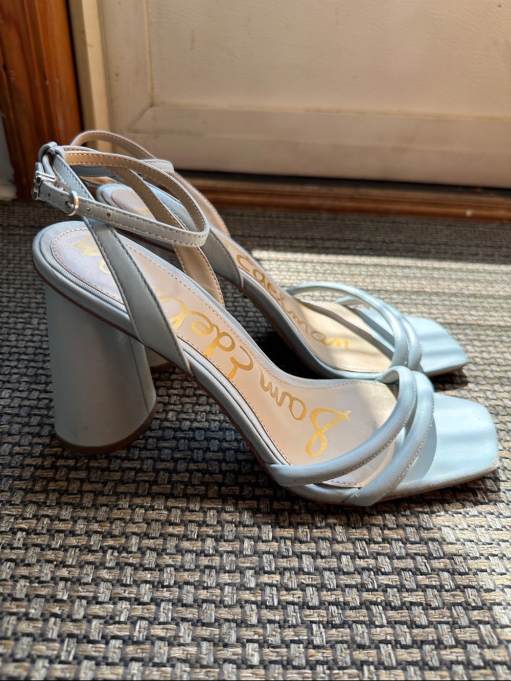 Sam Edelman Pale Blue Strappy Block Heel Sandals